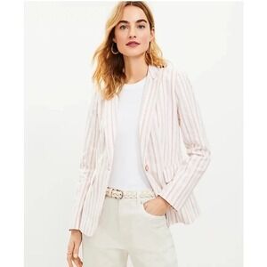 LOFT Women's Striped Linen Blend Modern One-Button Blazer Size 4 Lined Pockets
